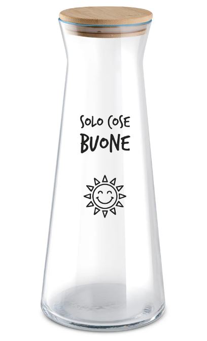Caraffa in vetro con scritta spiritosa
