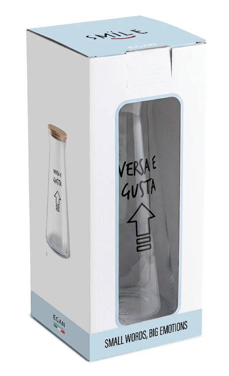 Caraffa in vetro con scritta spiritosa